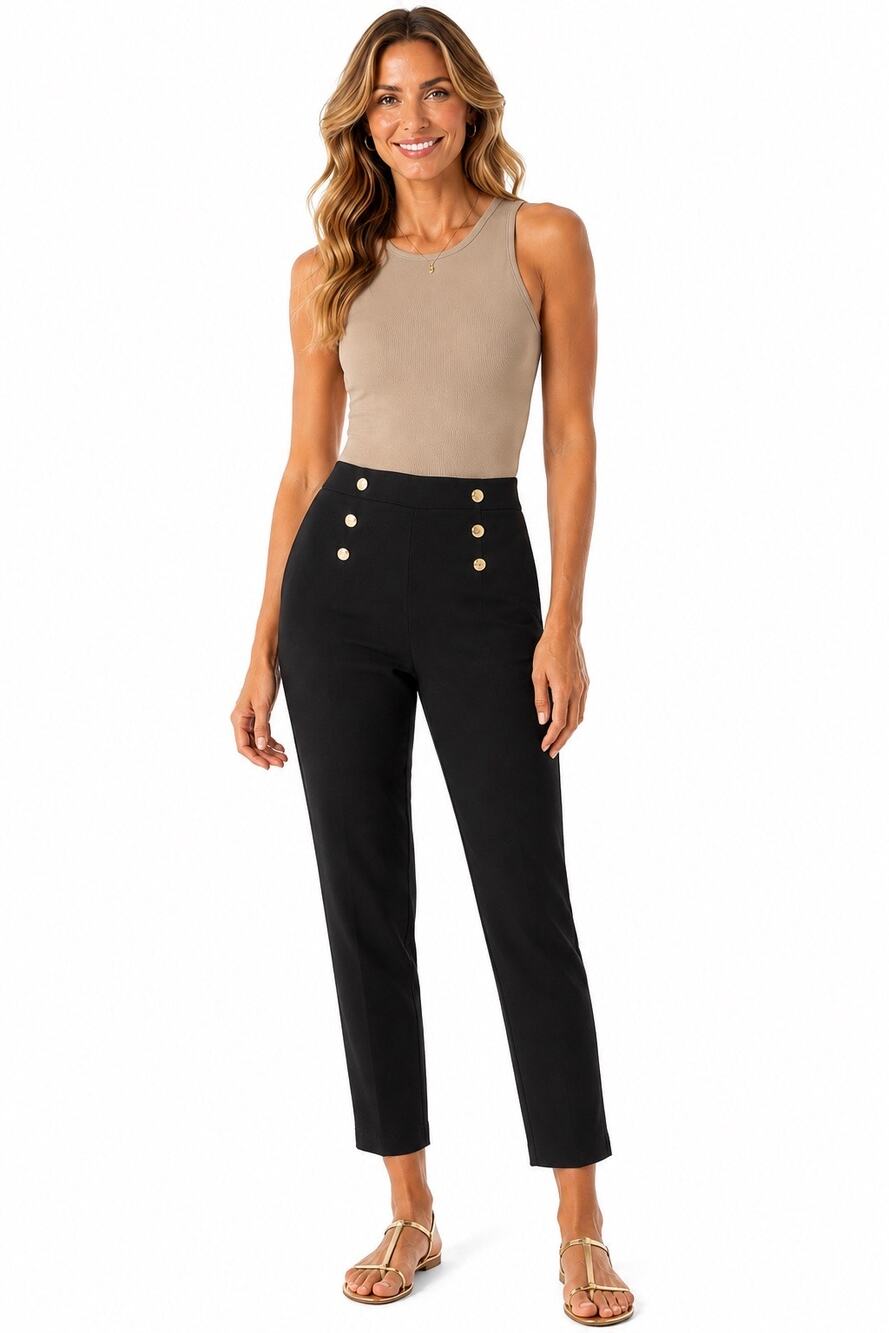 Counterparts Black Stretch Pants w/ Decorative Gold Buttons